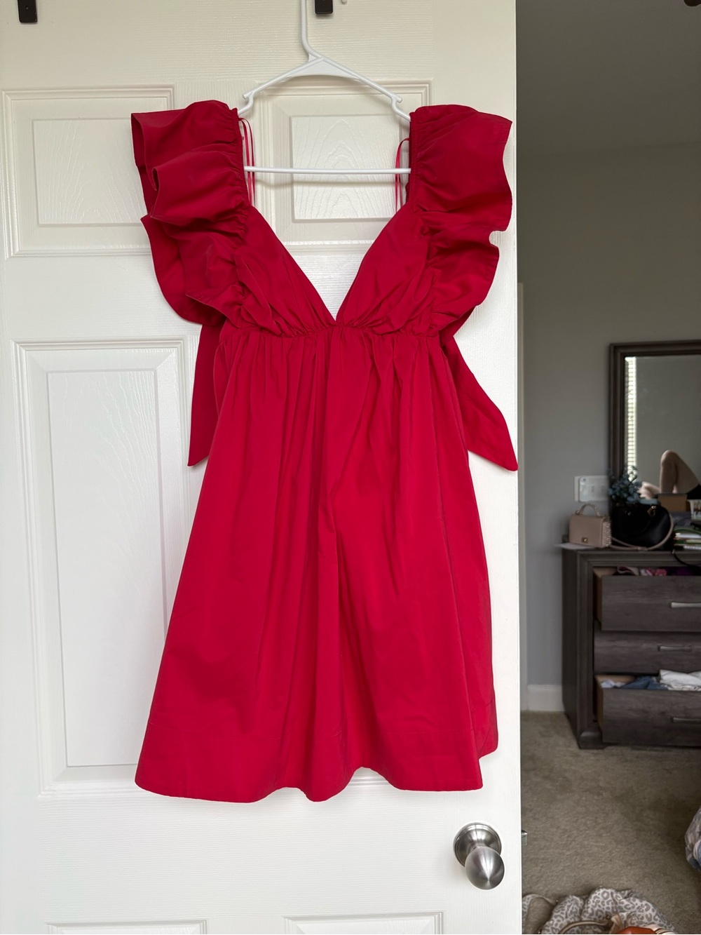Bold Red Ruffle V-Neck Mini Dress